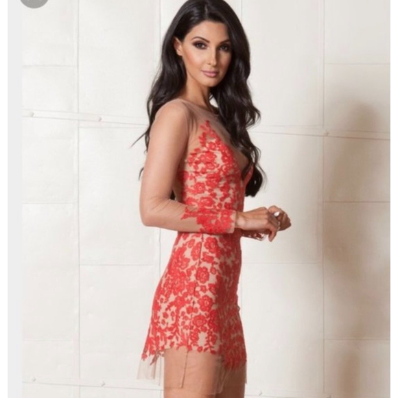For Love And Lemons Red Lace Mini Dress - Picture 1 of 12